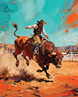 Printed Vinyl Panel 8.5x10.5 Bull Rider Brown and Aqua