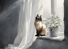 Tote Panel Cat- Siamese White Curtains