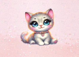 Tote Panel Cat- White Cat Sparkle on Pink