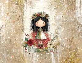 Tote Panel Christmas Girl: White and Green Dress