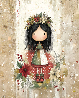 Printed Vinyl Panel 8.5x10.5 Christmas Girl with Wreath