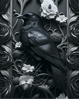 Printed Vinyl Panel 8.5x10.5 Crow (and Roses)