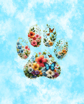 Printed Vinyl Panel 8.5x10.5 Dog Paw Floral Blue