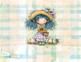 Tote Panel Easter Girl Blue Hair