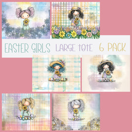 Tote Panel Easter Girls 6 Pack Large Tote