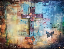 Tote Panel Faith Rustic Cross Butterfly