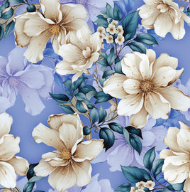 Floral Ivory on Periwinkle