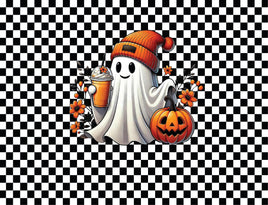 Tote Panel Halloween Ghost on Black and White Checks