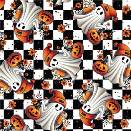 Halloween Ghosts on Black and White Checks