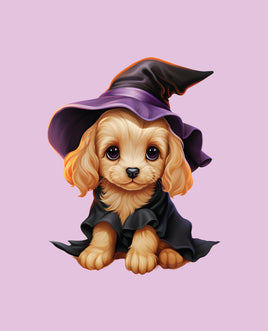 Printed Vinyl Panel 8.5x10.5 Halloween Puppy Witch