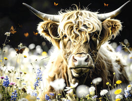 Tote Panel Highland Cow Black Sky