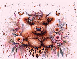 Tote Panel Highland Cow Pink