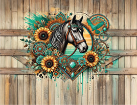 Tote Panel Sunflower Horse with Teal