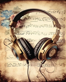 Printed Vinyl Panel 8.5x10.5 Music Headphones Vintage