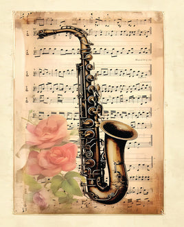 Printed Vinyl Panel 8.5x10.5 Music Saxophone Vintage