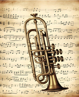 Printed Vinyl Panel 8.5x10.5 Music Trumpet Vintage