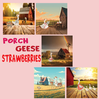 zipper bag panels Porch Geese Strawberries