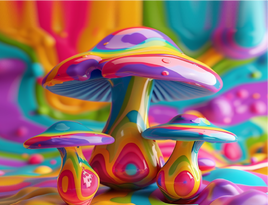 Tote Panel Rainbow Mushroom