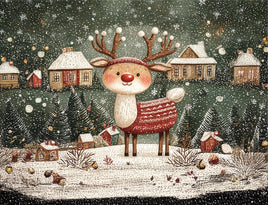 Tote Panel Red Christmas Reindeer