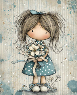 Printed Vinyl Panel 8.5x10.5 Smokey Blue Girl Polka Dot Dress