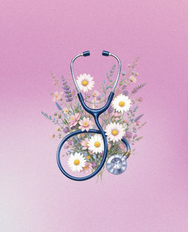 Printed Vinyl Panel 8.5x10.5 Stethoscope Floral on Pink