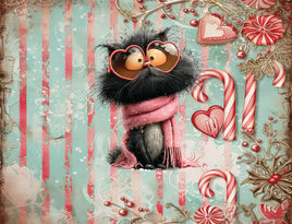 Tote Panel Valentine Black Cat Heart Shaped Glasses