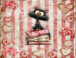 Tote Panel Valentine Black Cat Love Letters
