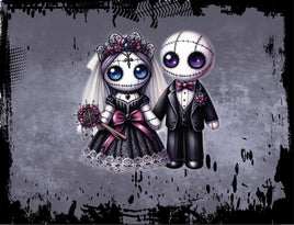 Tote Panel Valentine Voodoo Guy and Gal on Gray