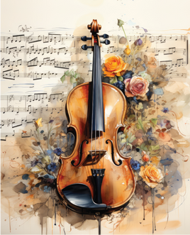 Printed Vinyl Panel Violin Floral Sheet Music