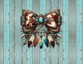 Tote Panel Western Bow on Aqua Fence