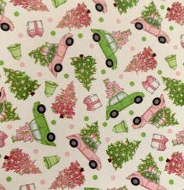 Christmas Cars Pink and Green with Trees