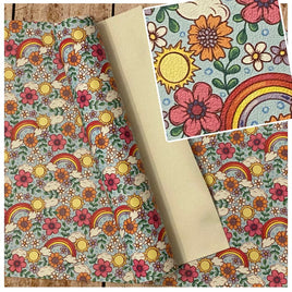 Flowers, Rainbows, and Sun on Sky Blue