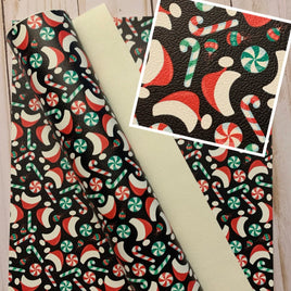 Christmas Santa Hats Peppermints on Black