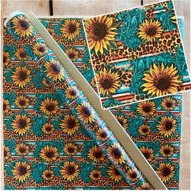 Serape with Turquoise Animal Stripes and Sunflowers