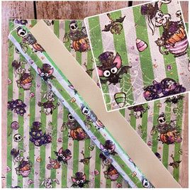 Halloween Alice Critters on Green Vertical Stripes