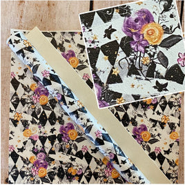 Halloween Alice Flowers on Black and White Diamonds