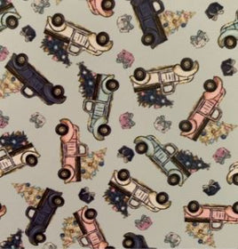 Christmas Trucks and Trees on Light Blue